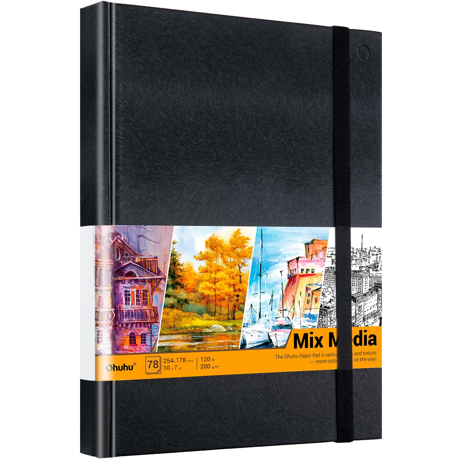Mix Media Pad, 10" x 7" Mixed Media Art Sketchbook, 120 lb/200 gsm Heavyweight Papers, 78 Sheets/156 Pages, PU Hardcover Mixed Media Paper Pad for Acrylic, Painting Christmas Gift