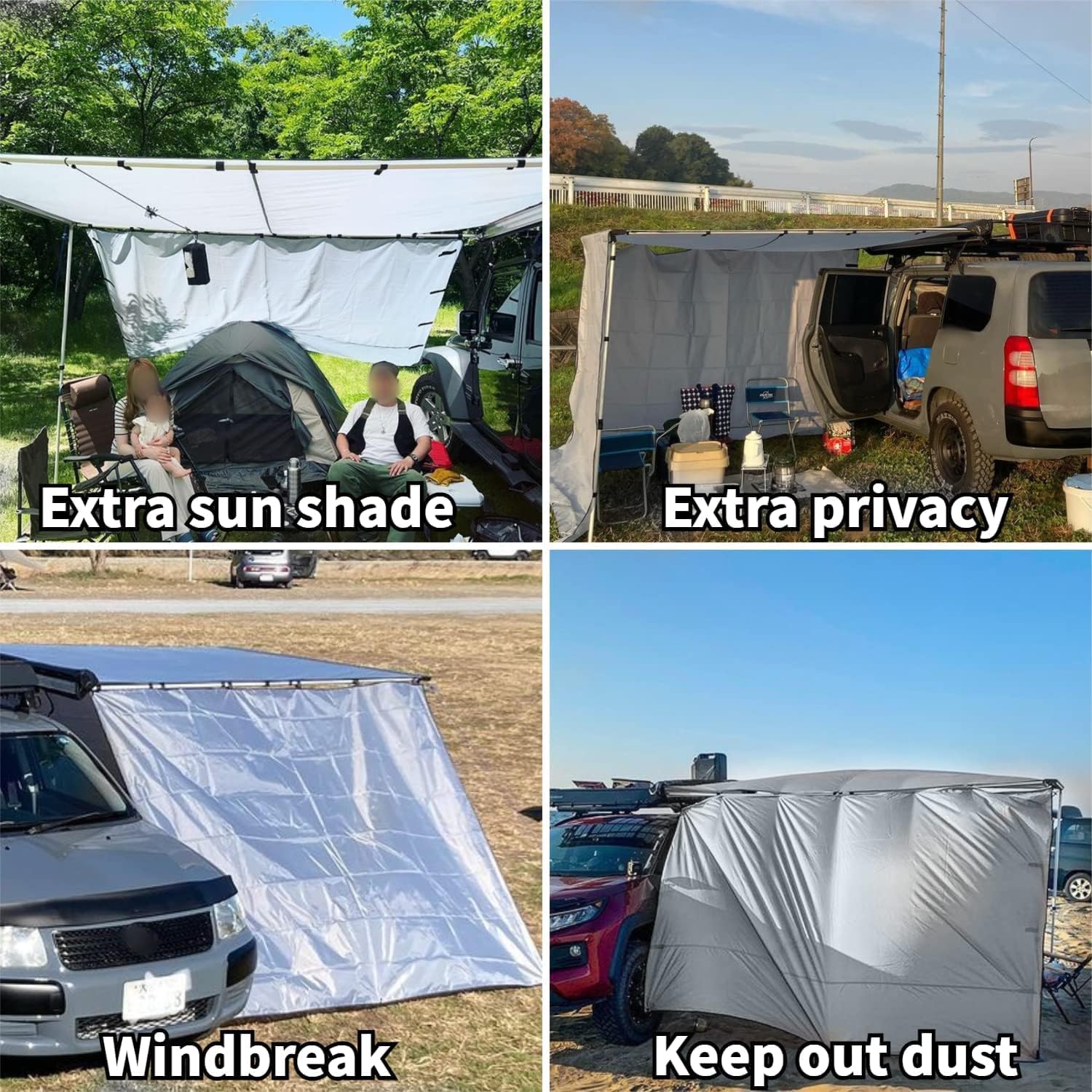 DANCHEL OUTDOOR Portable Car Awning with Side Wall for Overlanding Camping, Waterproof Vehicle Roof Rack Awning Truck with Extension Canopy Sun Shelter(Gray, 4.9x8.2ft+1pcs 8.2x6.5 Side)