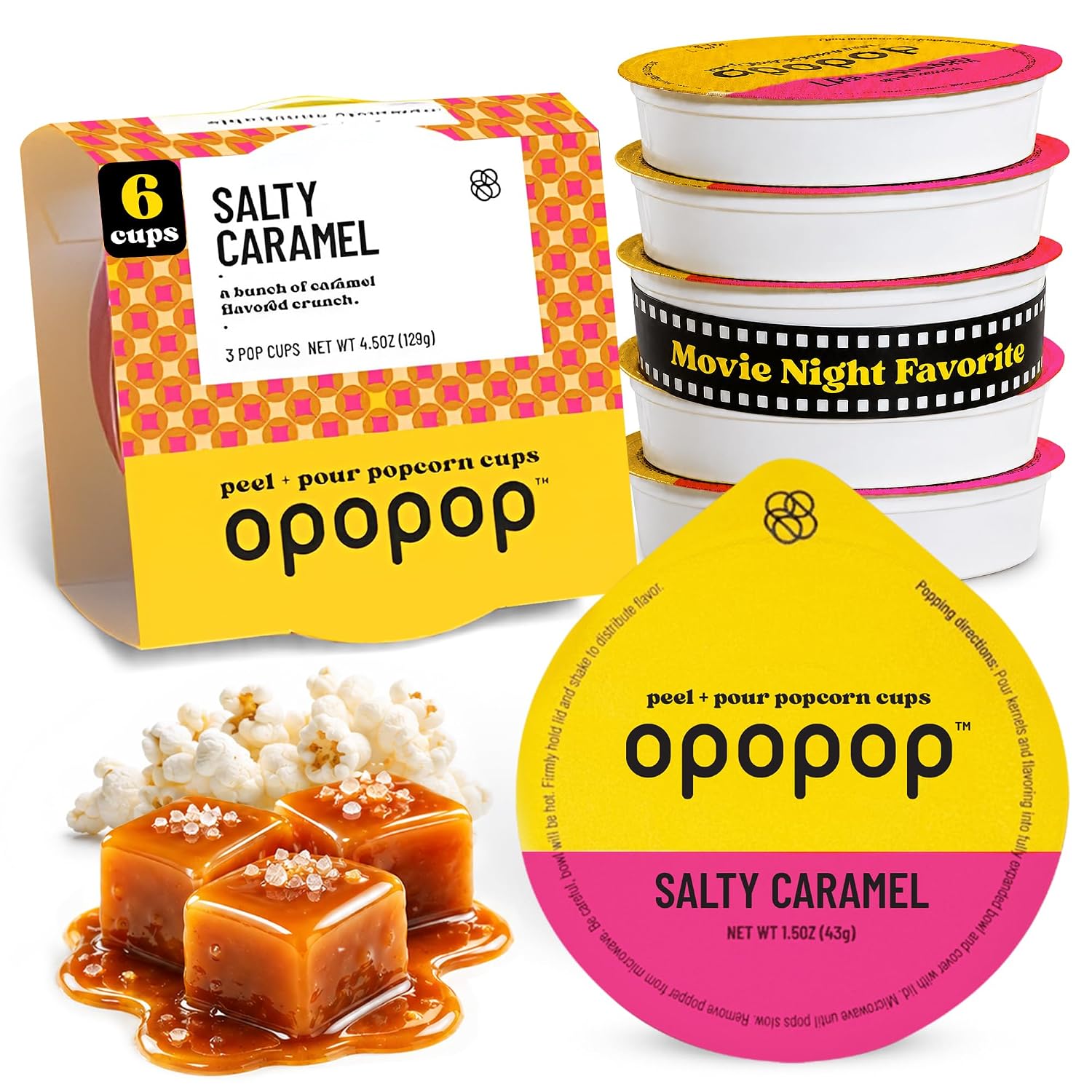 Opopop Microwave Popcorn Pop Cups - Salty Caramel 6-Pack, Non-GMO