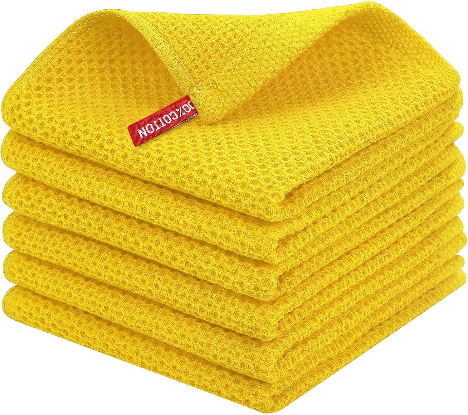 Torchons en coton lavables BW&HM 33x33 cm - Lot de 6 essuie-mains résistants couleur jaune