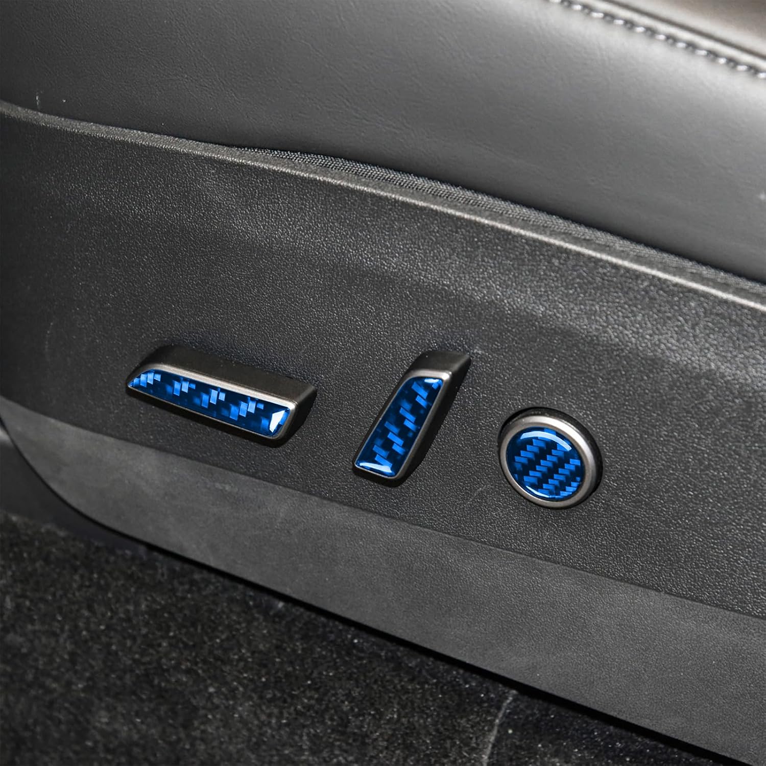 Car Seat Adjustment Controls Decoration Trim Real Carbon Fiber Sticker Compatible with Tesla Model Y 2020 2021 2022 2023 2024 2025 Model 3 2017-2022 Auto Interior Accessories Decals 8pcs Dark Blue