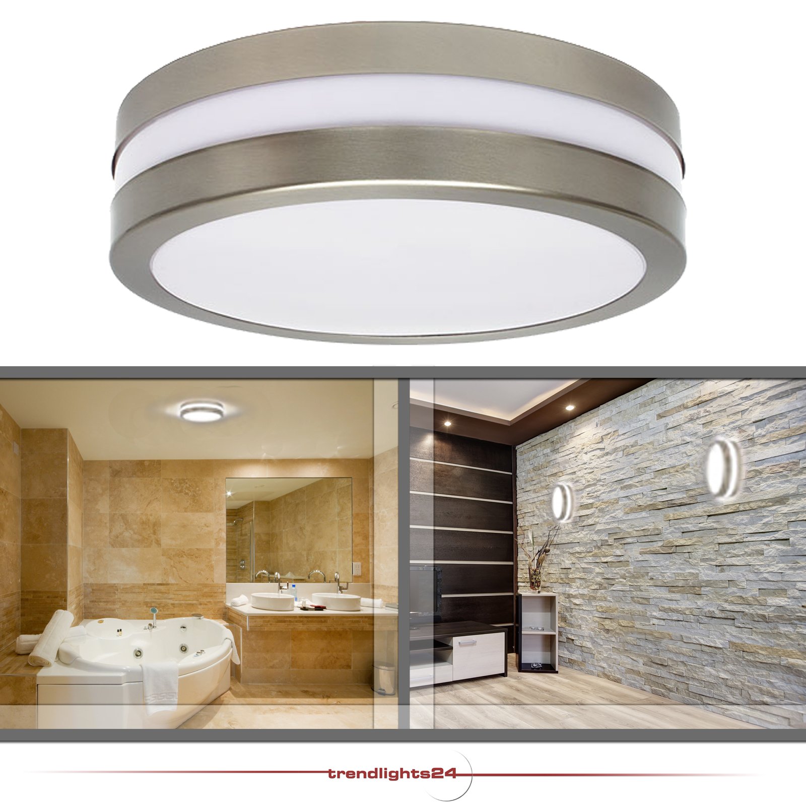 trendlights24 Savona Bad Deckenleuchte IP44 rund - E27 230V - 2er Set mit je 2x 13W LED je 1270 lm - für Decken, als Wandleuchte, Wohnraum & außen