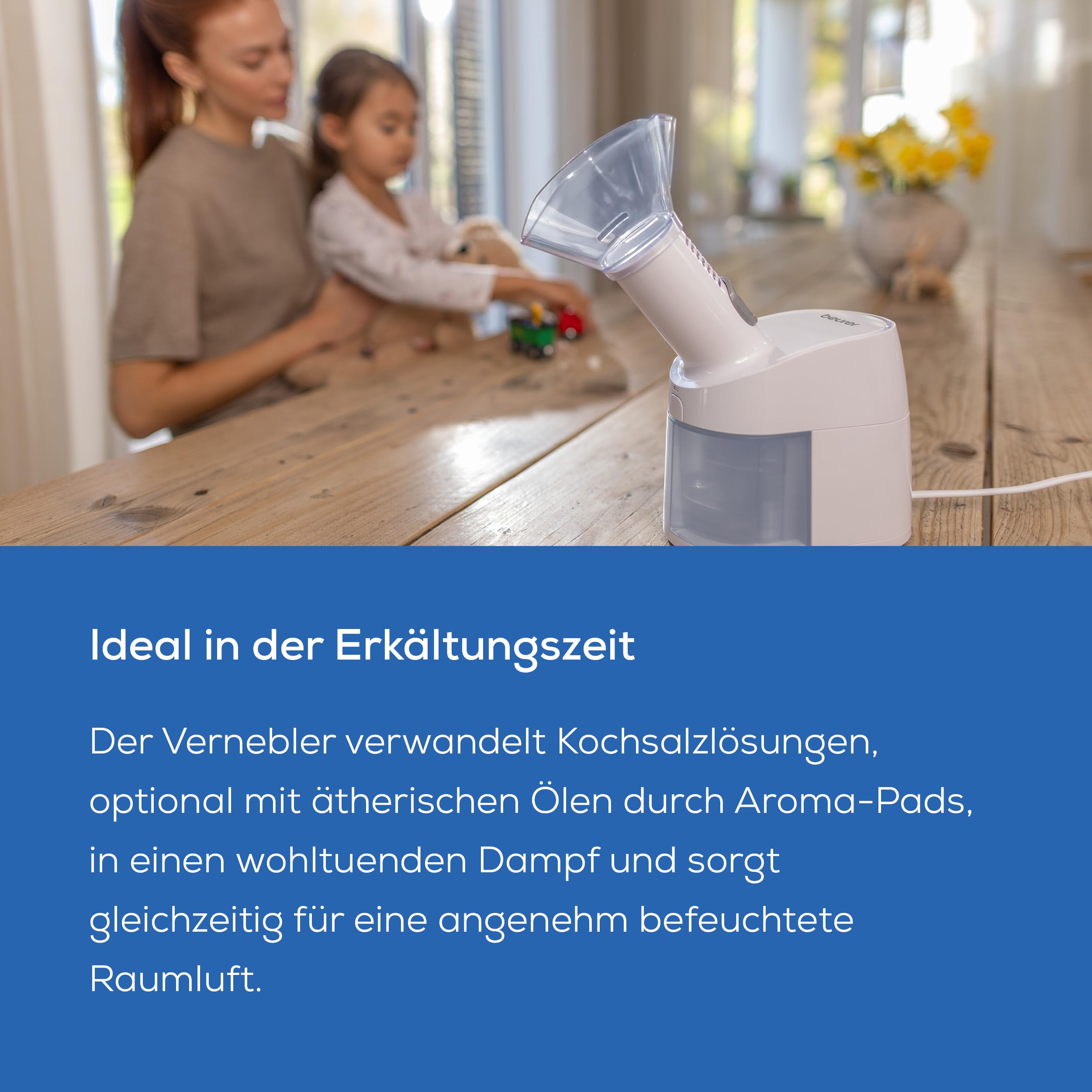 Beurer SI 40 Dampfvernebler, zur Befeuchtung von Mund, Nase und Rachen, Verneblung von Kochsalzlösung und ätherischen Ölen, Luftbefeuchter für die Erkältungszeit, extra leise
