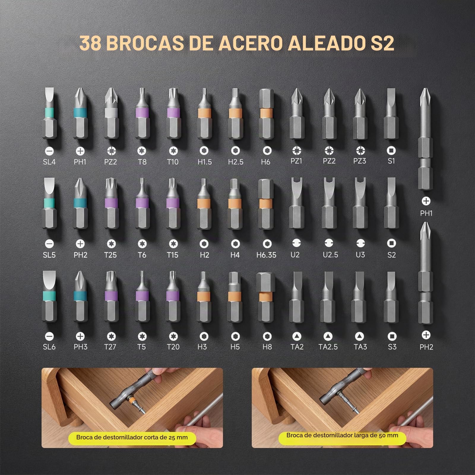 ATuMan Juego de destornilladores de trinquete magnéticos 42 en 1, 38 puntas de acero de aleación S2, mango desmontable, con funda, para el hogar, bricolaje, reparación de bicicletas y electrónica