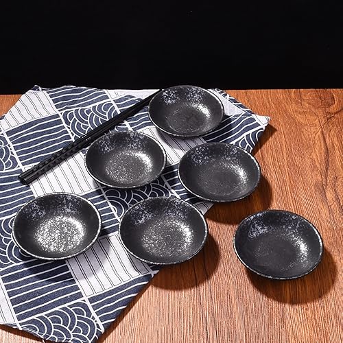 Miniatura 6 de Juego de 6 platos de salsa de soja negra de 3.8 pulgadas, platos de cerámica para sushi de estilo japonés, aptos para microondas y lavavajillas,