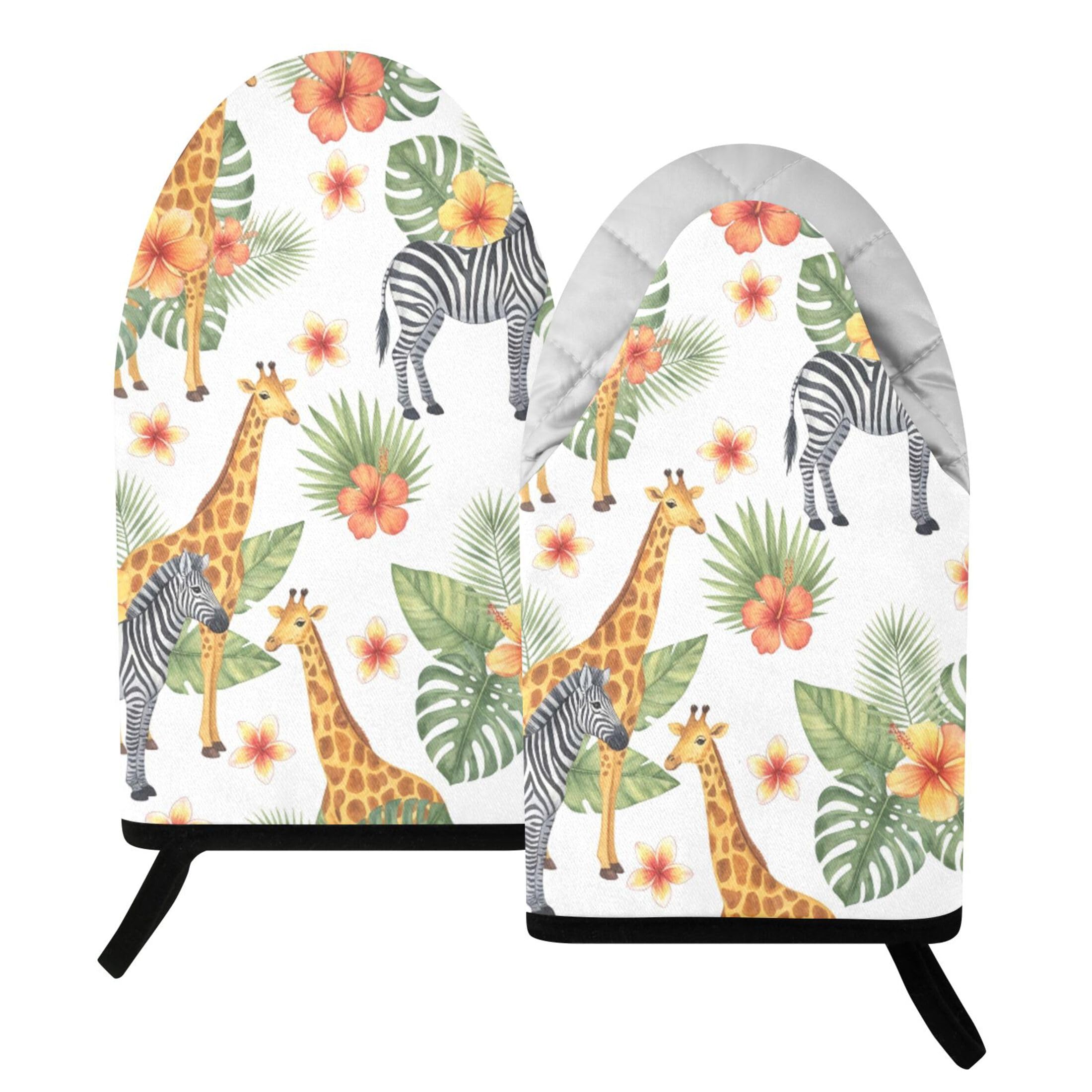 Fuauuyl Oven Mitts Heat Resistant Kitchen Gloves, Giraffe Zebra Classic Oven Gloves with Hanging Loop for Baking BBQ Cooking Grilling, 1 Pair, 9.5 in