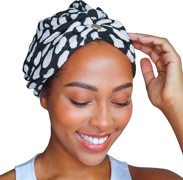 GRACE & COMPANY Luxe Micro-Cotton Hair Towel Wrap for Women - Super Absorbent Quick Drying Towel for Curly, Long and Natur...