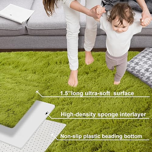 Miniatura 6 de Kelarea Alfombra lanuda súper suave y esponjosa, 3 x 5 pies, color verde hierba, moderna, para interiores, para sala de estar, dormitorio,