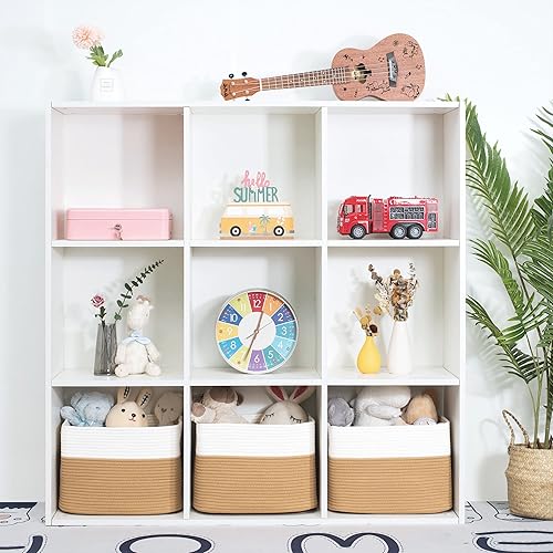 Miniatura 4 de MINTWOOD Design Paquete de 3 cestas de almacenamiento para estantes, sala de juegos y aula, cesta de libros, cubos de almacenamiento decorativos,