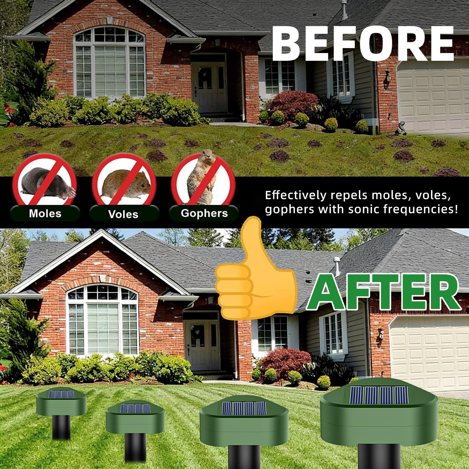 Talpe Ultrasuoni Solare 4 Pezzi, Repellente Solare Scaccia Talpa, Dissuasore per Talpe a Ultrasuoni Utilizzato per Respingere Talpes, Arvicole, Serpenti Protegge Prati e Giardini
