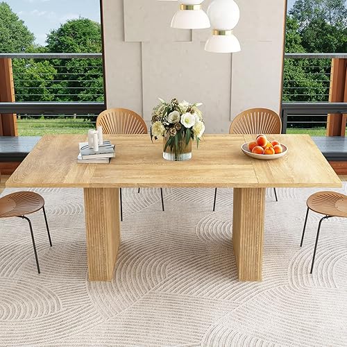 Mesa de comedor de 78 pulgadas para 6, 8 y 10, moderna mesa de cocina rectangular de granja, mesas de comedor largas con base de tira de madera para