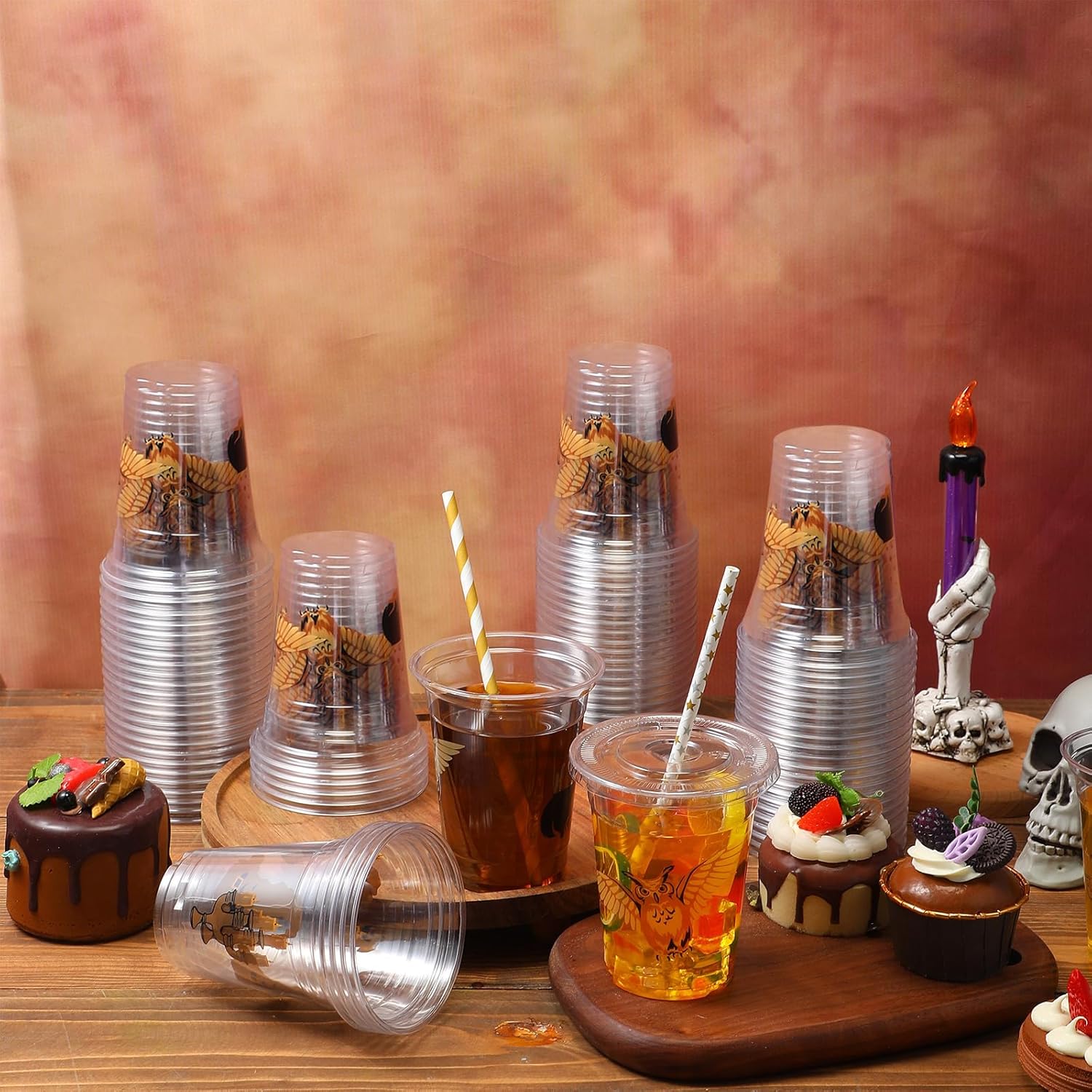 Roowest 120 Sets Magical Wizard Party Disposable Cups 12oz Plastic with Lids and Straws for Boys Girls Wizard Halloween Birthday Beverage Ice Cream