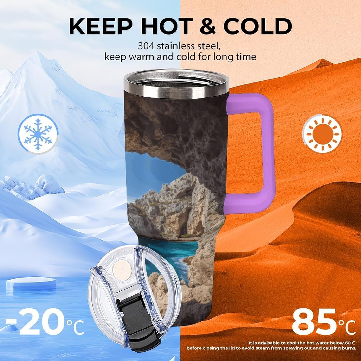 Arch in Mallorca Spain Tumbler Stainless Steel Large Car Cup with Handle&Straw Lid Portable Coffee Cup Leak-proof Water Bottle Insulated Vacuum Travel Mug for Home Outdoor 40oz