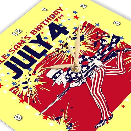 Miniatura 3 de 3dRose Wall Clock Silent - 15 inch - Star Studded Uncle Sam Birthday 4th July - Vector Art - Vintage Poster