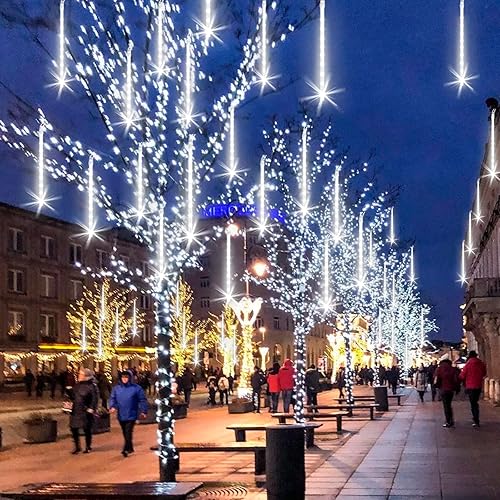 Miniatura 7 de Luces de Navidad de lluvia de meteoritos con 16 tubos, 384 LED, impermeable, carámbano, nieve, otoño, tira de luces para fiesta, árbol, hogar,