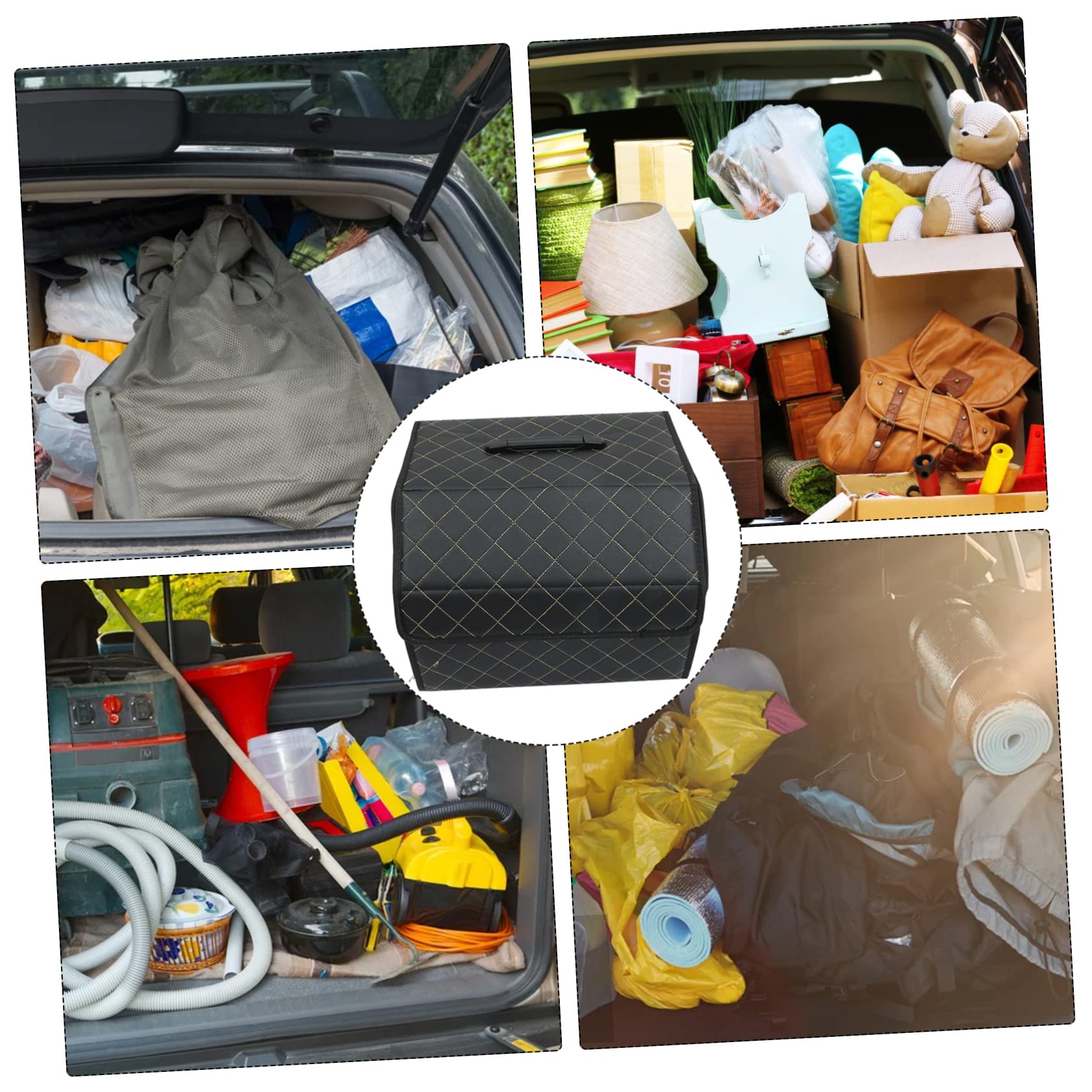 Alipis Organizzatore e Facile da Pulire in Pelle Nera per Bagagliaio Auto Scatola Porta Oggetti Multiuso Pieghevole, Elegante per Auto