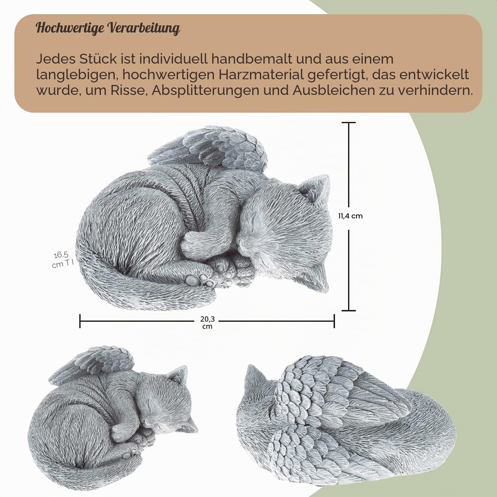 Pure Garden Gedenkstein für Katzen, friedliches schlafendes Kätzchen, Engelsstatue für Garten, Gedenken, Grabmarkierung und Verlust, Geschenk für Haustiere (grau)