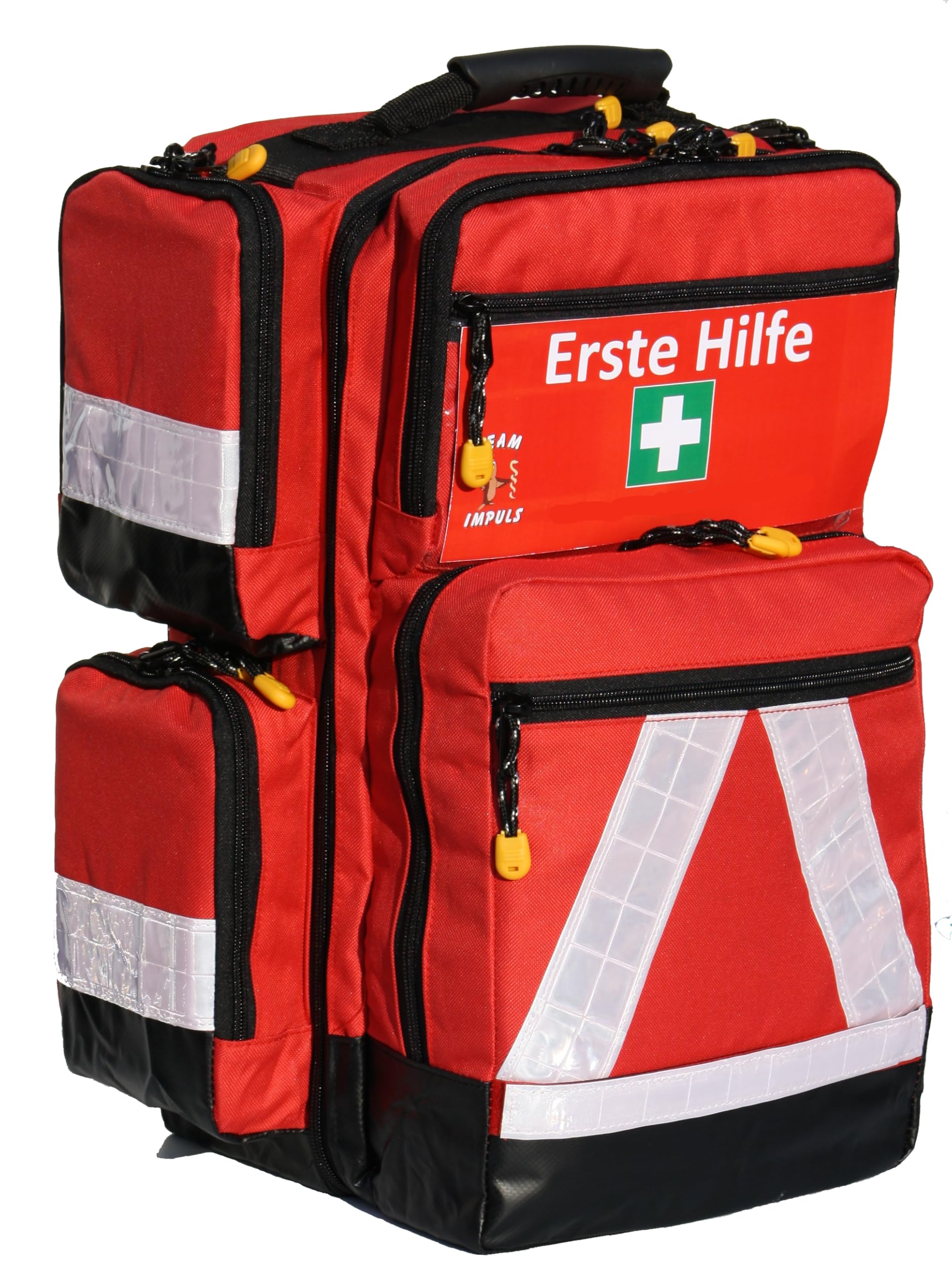 Erste Hilfe Notfallrucksack gefüllt für Sport Freizeit & Event mit 5 Außentaschen - ca. 31 Liter Volumen
