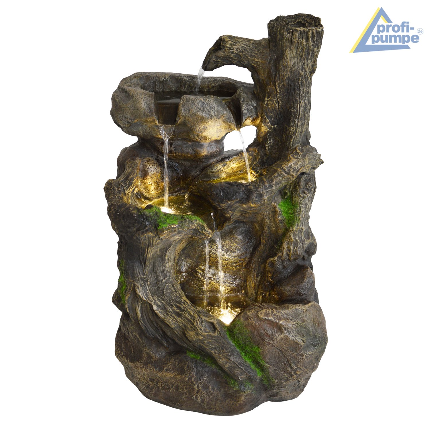 Fuente de Agua Fuente en Cascada Fuente Ornamental Raiz de arbol Fuente de Fuente de Jardin para Jardin, terraza, Balcon con Bomba de Agua y luz LED