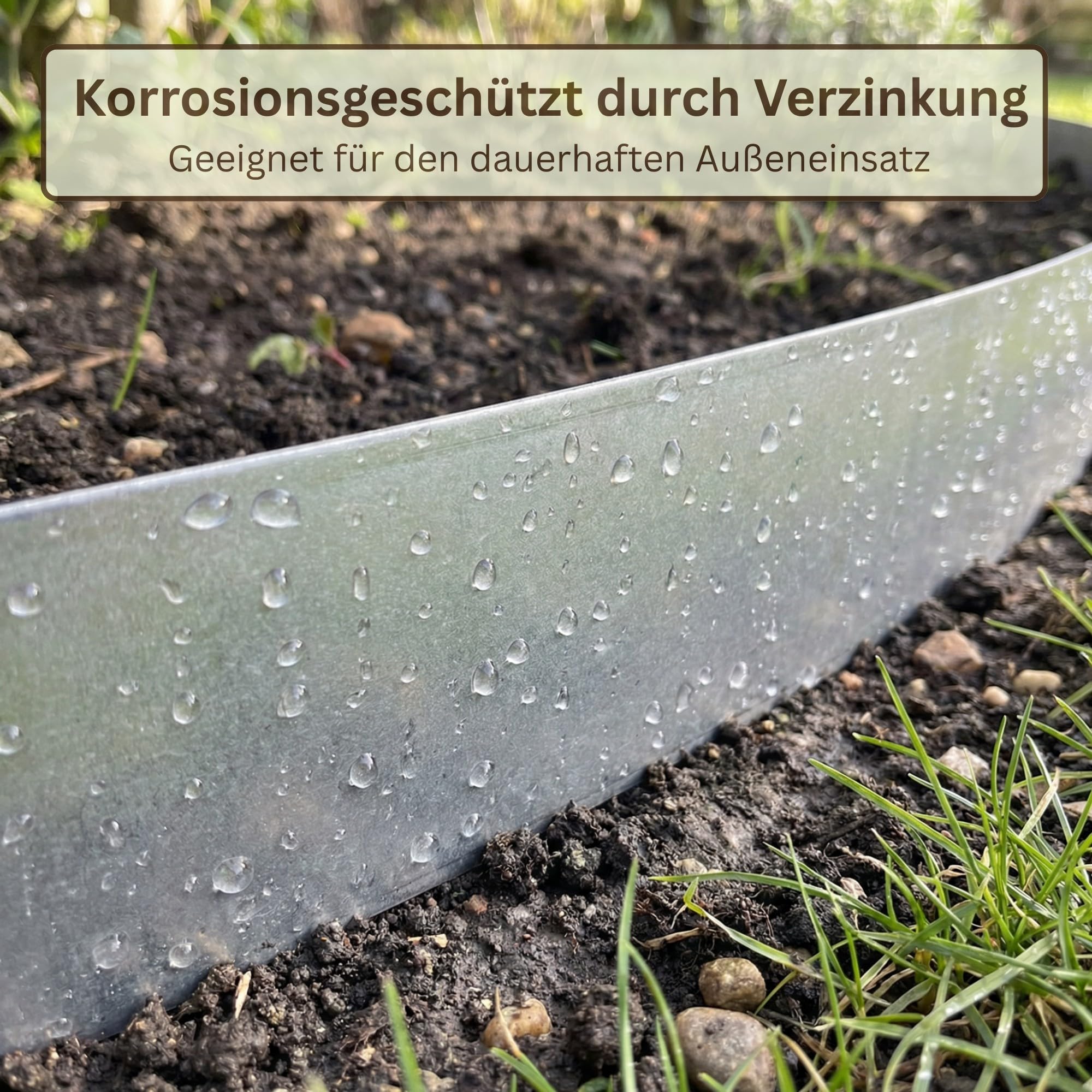 Rasenkante Metall 10m x 15cm 0,5mm verzinkt Rasenkantenband für Garten als Flexible Beeteinfassung Mähkante Beetumrandung Wurzelsperre