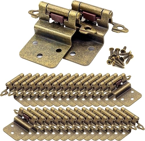 Bisagras de puerta de gabinete de 38 pulgadas de latón antiguo, paquete de 50 (25 pares) de bisagras de gabinete de cierre automático para puertas