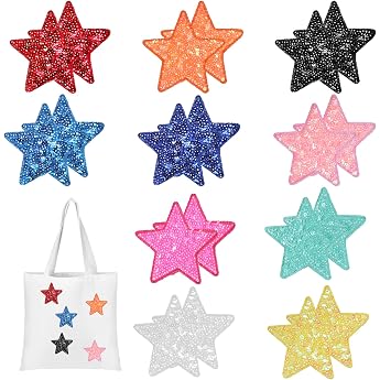 Star Patches Iron-On Patches Pack of 20 Colourful Iron-On Patches Glitter Embroidered Appliques Iron-On Patches for Clothes Hats Backpacks DIY Accessories