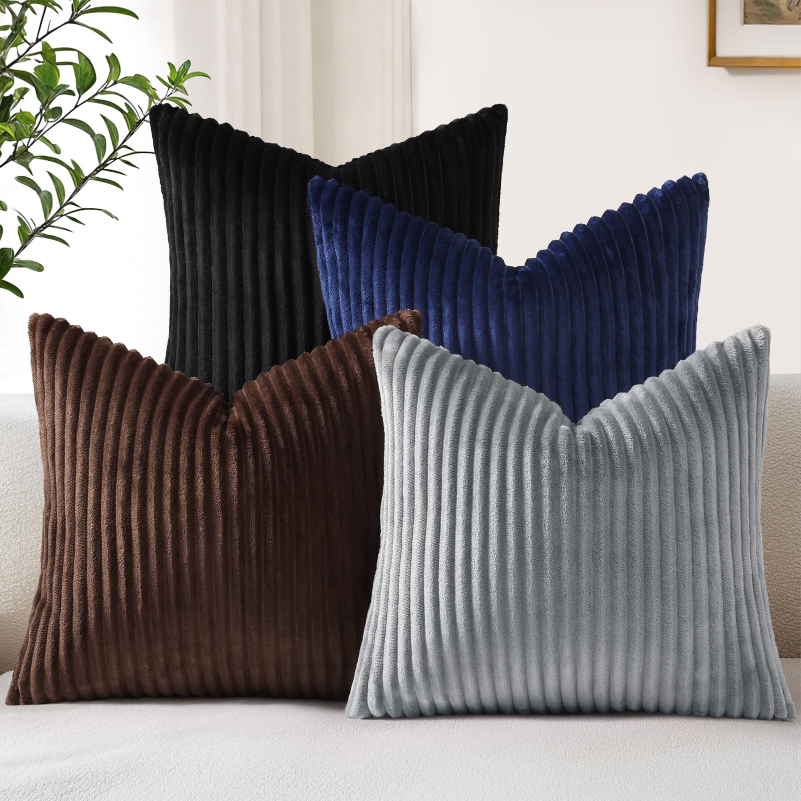 decorUhome Set di 4 federe per cuscini in flanella, 50 x 50 cm, morbide, decorative a primavera, su entrambi i lati, morbide, per divano, soggiorno (marrone/grigio)