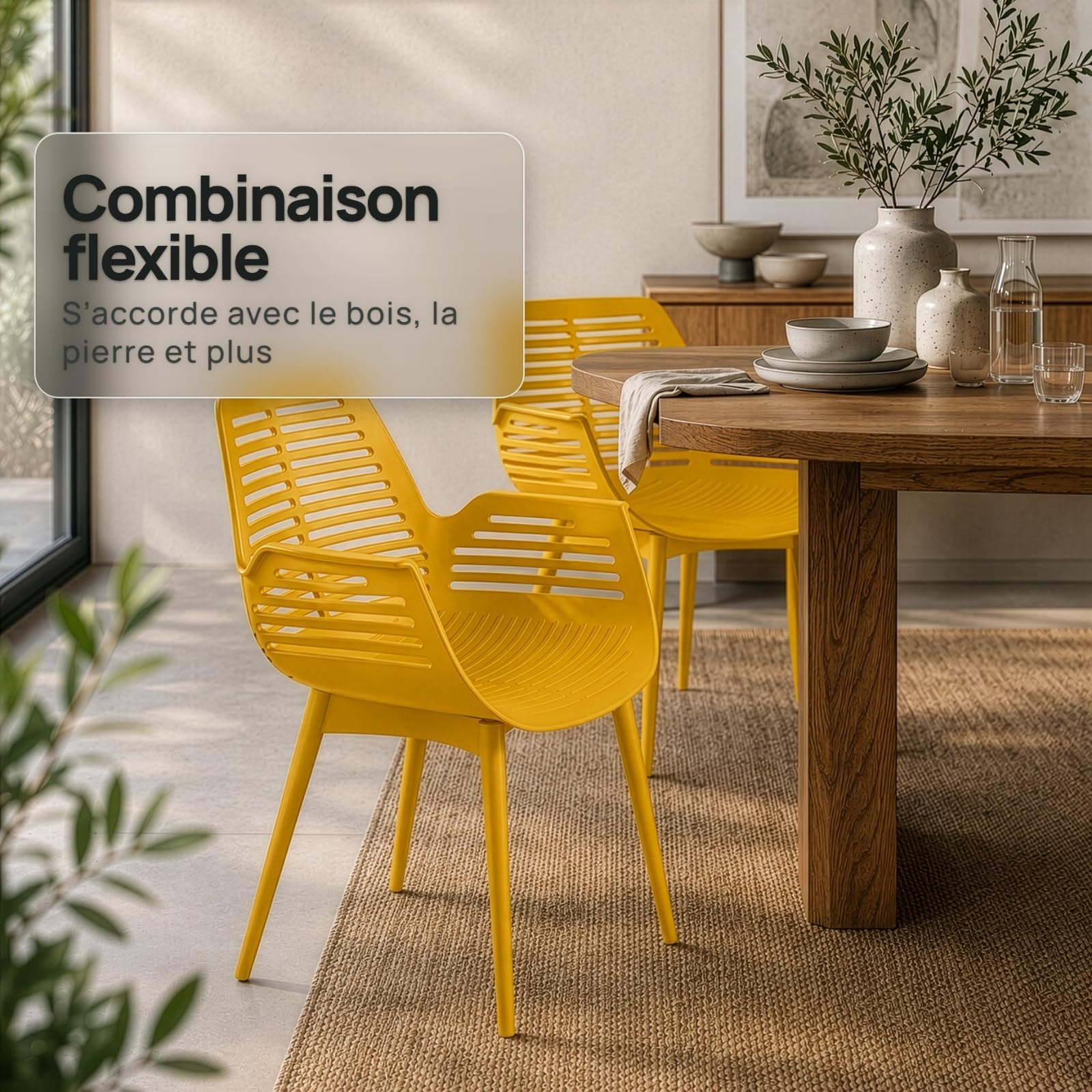 casa pura Chaise de Jardin Mayfield Jaune 1 pièce, Fauteuil Design avec Accoudoirs, Résine Polypropylène, Résistant aux Intempéries, pour Terrasse, Balcon, Patio et Intérieur, Charge jusqu'à 150 kg
