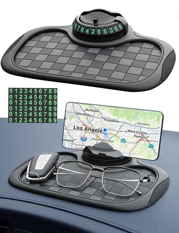 Tapete Antiderrapante para Painel com Suporte de Celular Giratório 360° e Porta-Número Oculto Yunvolx