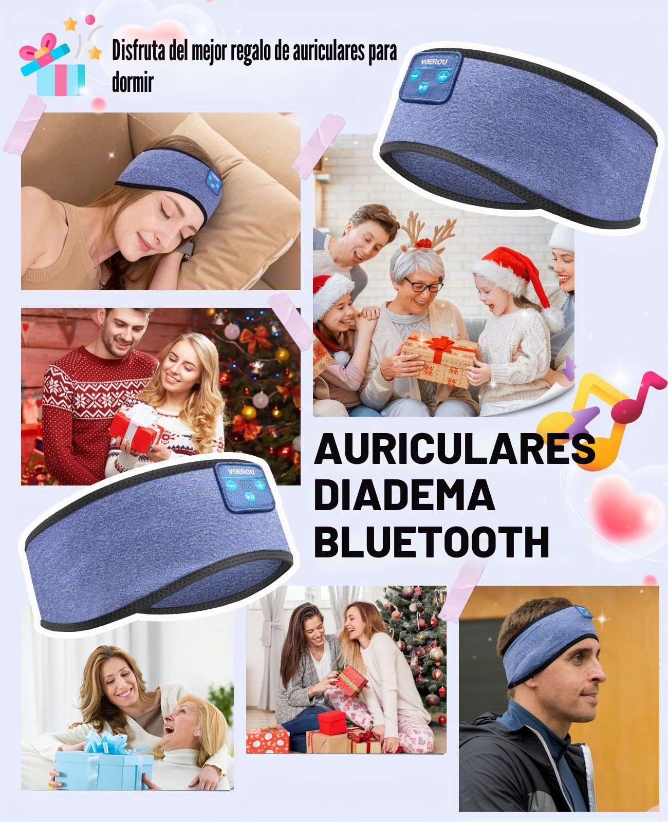 Voerou Auriculares Bluetooth 5.4 para Dormir, Auriculares Inalámbricos con Altavoces Ultrafina y Estéreo, Auriculares para Dormir para Entrenamiento, Correr, Yoga y Meditación, Dispositivos