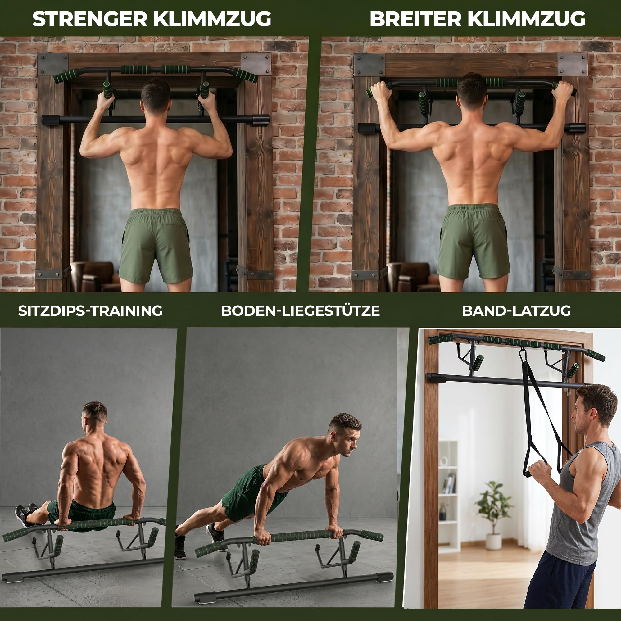 Mirbex® Klimmzugstange für Türrahmen mit Liegestützbrett Home Gym Set | Push Up Board & Pull Up Bar ohne Schrauben – Fitnessgeräte für Zuhause