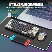 RedThunder K84 Vezeték Nélküli Billentyűzet és Egér Szett RGB Háttérvilágítással, Újratölthető, 3200 DPI, Méhsejt Mintázat, Fehér-Szürke 2
