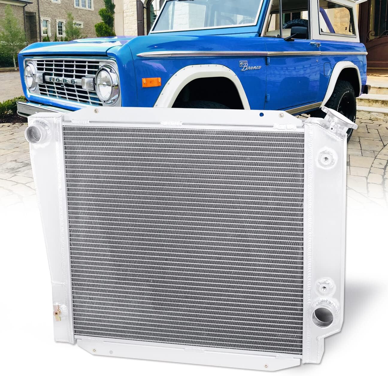 AJP Distributors Tri Core 3-Row Full Aluminum Radiator Engine Motor Cooling Upgrade Compatible/Replacement For Bronco 302 5.0L V8 MT 1966 1967 1968 1969 1970 1971 1972 1973 1974 1975 1976 1977