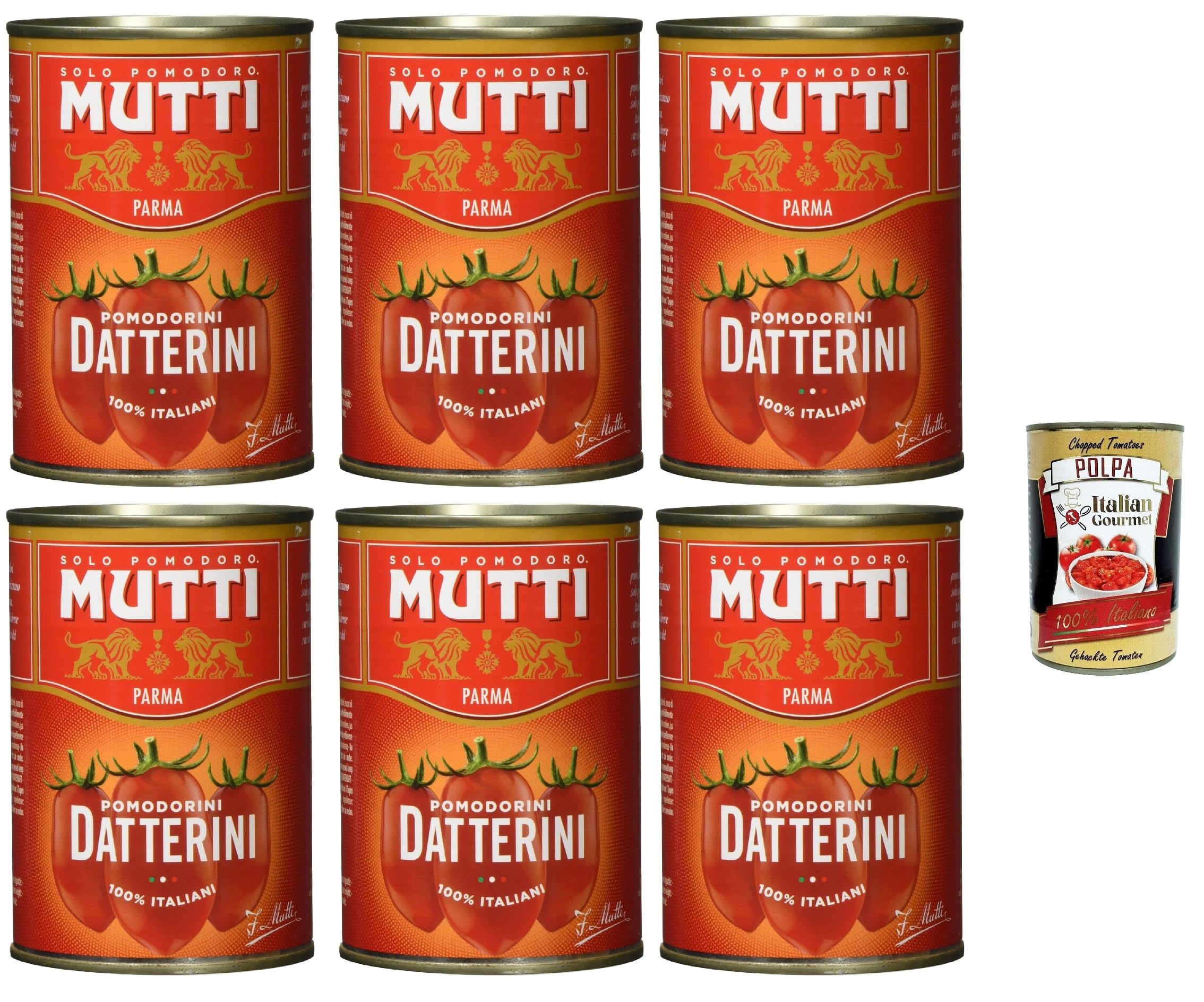 Italian Gourmet Salsa Pomodori Datterini, feine süße Tomatensauce, 6 x 400g | Aus kleinen ovalen Früchten, gusto vellutato, perfetta zu Pasta und Brot, Gesamtnettogewicht 2,4 kg + Kostenlos Polpa 400g
