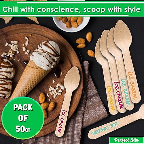 Miniatura 3 de Perfect Stix Cucharas de helado de madera impresas. Paquete de 50 unidades. 4 colores