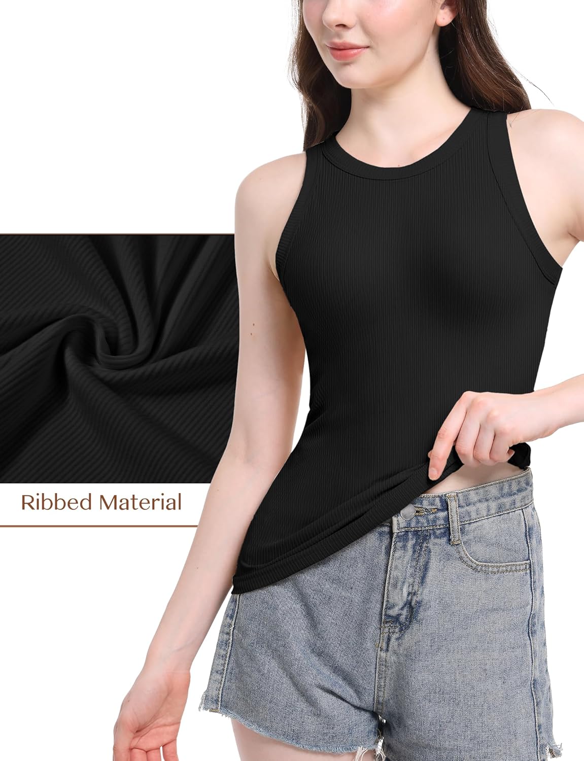 AURUZA Tank Top for Women, Womens Sleeveless Basic Tops, Slim Ribbed Knit Racerback Summer Tops for Women 2024, XL, Black - Image 3