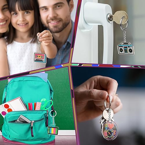 Miniatura 4 de 12 llaveros de fiesta de los años 80, llaveros acrílicos con temática musical, llavero retro de los años 80 para fiestas temáticas musicales de los