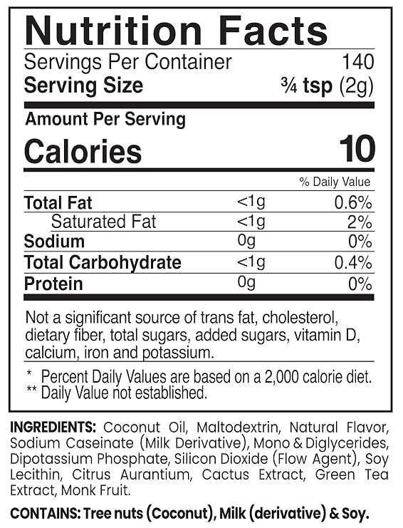 Leaner Creamer Coconut Creamer with Superfood Ingredients Non-Dairy, Sugar-Free, Keto, Gluten-Free Powdered Coffee Creamer Coconut Cream 280g