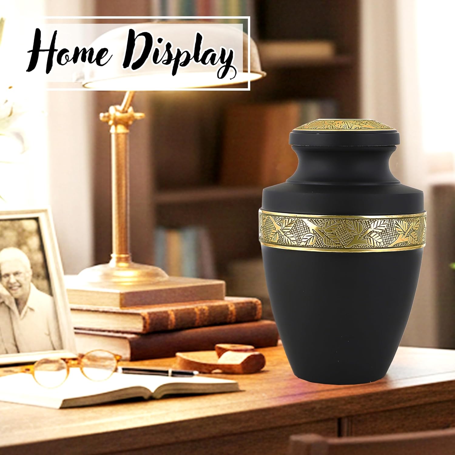 ALPHA Living HOME Handcrafted Cremation Urns for Human Ashes Adult Urn for Ashes Adult Memorial Urn Male and Female Human Ashes Adult Man and Woman Decorative Funeral Urns (Black Gold) - Image 6