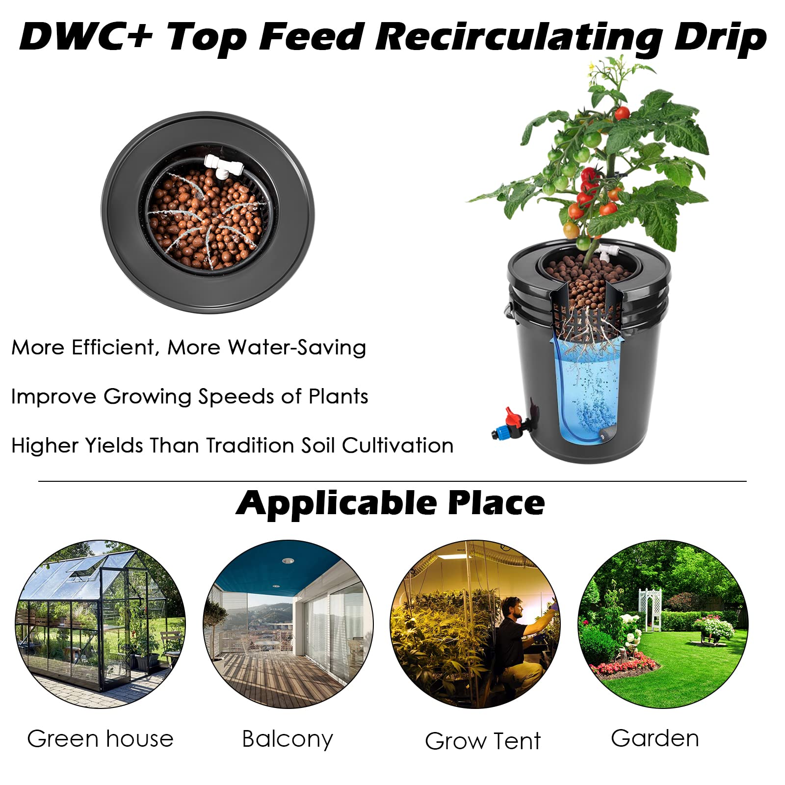 Buy DWC Hydroponic Bucket System, Recirculating Top Feed Drip Hydroponics Growing System 5