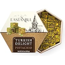 Eastanbul Turkish Delight Pistachio, 8.8oz, Turkish Delights Candy, Gourmet &amp; Double Roasted Pistachios Filled, Rich Nuts Content, Lokum, Loukoumi, Vegan Gifts, Gluten Free