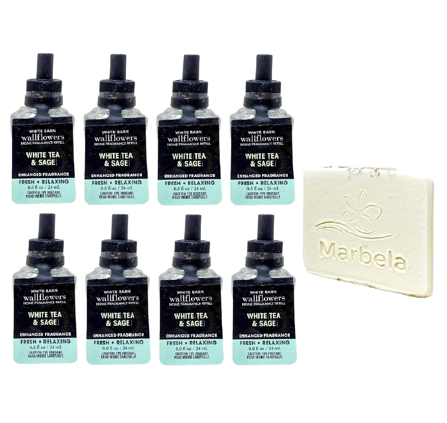 Bath & Body Works White Tea & Sage 8 Pack Wallflowers Home Fragrance Refill Bundle with a Natural Oats Sample Soap