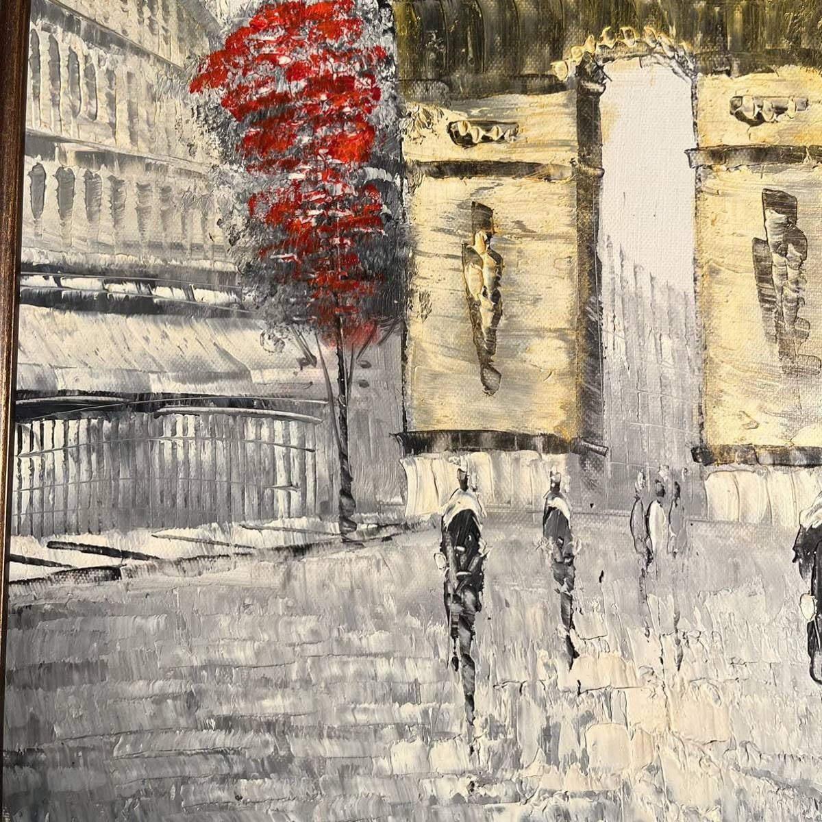 手書き油絵 パリの風景 凱旋門 額付き インテリア 油彩画