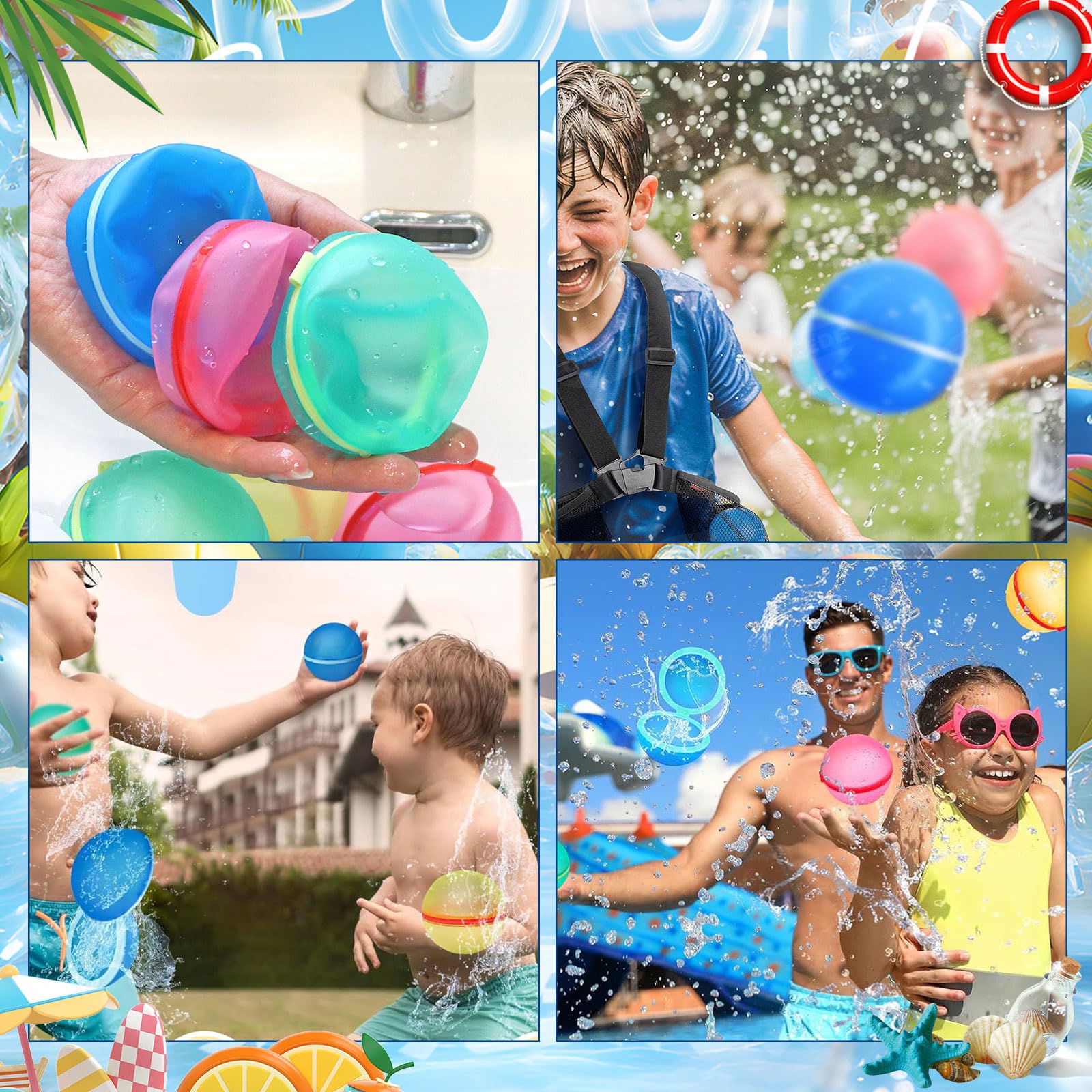 Funnity Magnetische Wasserbomben Wiederverwendbar, 10er Set | 1-Sek.-Selbstverschluss, mehr Spielzeit statt Aufräumen, ohne Plastikmüll, für Garten, Pool & Strand