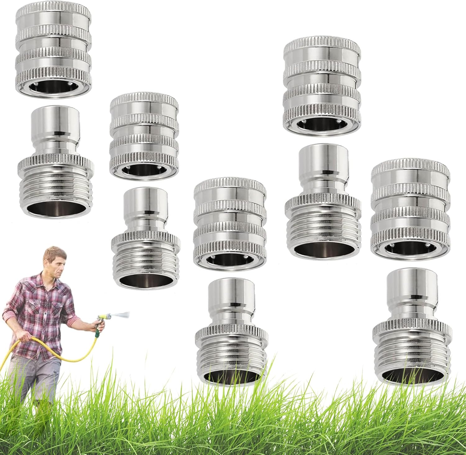 Stainless Steel Garden Hose Quick Connect Fittings Set - Ultimate Leak-Free & Corrosion Resistant Solution,3/4 Quick Connect Hose Fittings,Heavy Duty Quick Release Connector for Any Outdoor Setup (5)