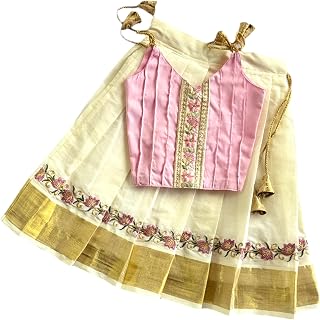 Picksparrow Baby Girl Pattu pavadai/Lehenga Choli/Traditional Ethnic Dress (Pink-Lotus-Lace, Kasavu) Price In India