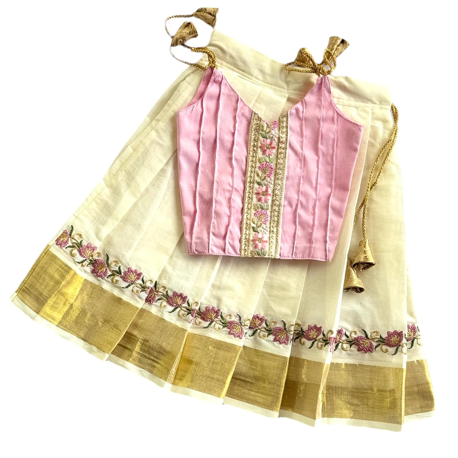 Picksparrow Baby Girl Pattu pavadai/Lehenga Choli/Traditional Ethnic Dress (Pink-Lotus-Lace, Kasavu) - Review, Price and Buying Guide