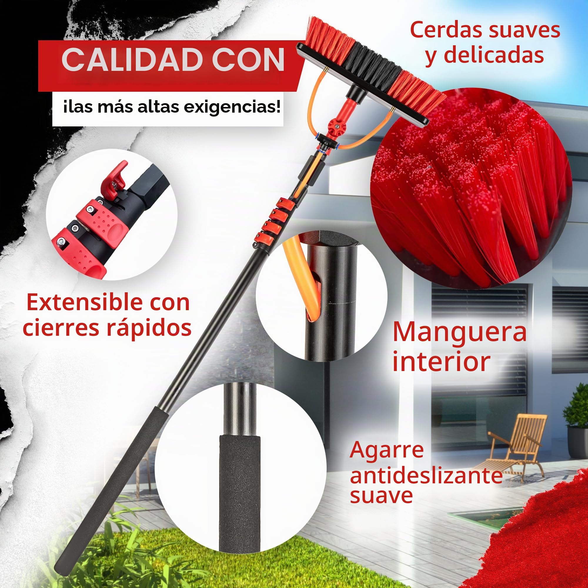 Barra telescópica de aluminio extensible de 4,6 metros con manguera interior para la limpieza placas fotovoltaicas limpiador placas solares