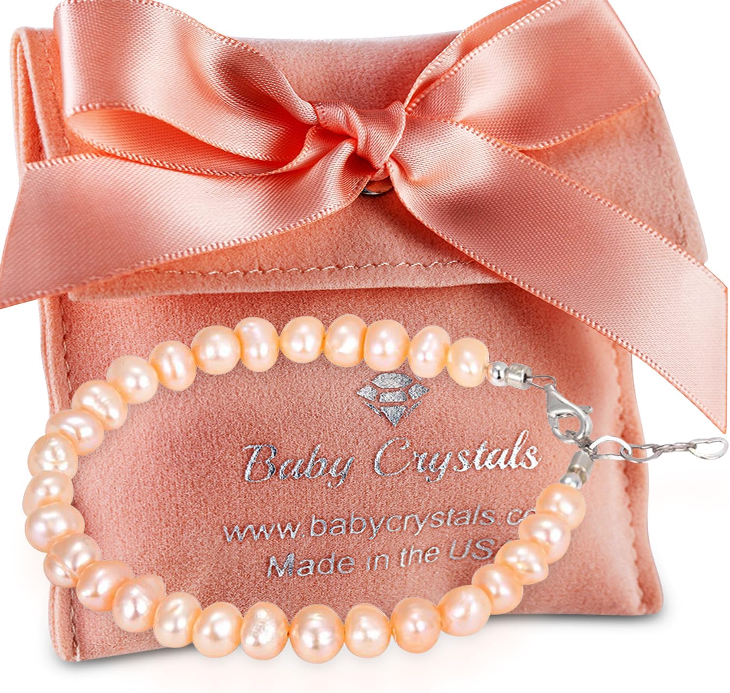 Baby Crystals Freshwater Cultured Pearl Bracelet, Baby Bracelets for infant girls Sterling Silver Jewelry keepsake for boys or girls, 1st Birthday Girl, 1 Year Old Girl Gifts