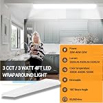 FaithSail Dimmable 4FT LED Lumière d'enroulement, 4 Pied LED Fixture de lumière avec 3 Watt/3 Lumen/3 CCT, 30W/40W/50W, 3500lm/4500lm/5500lm, 3000K/4000K/5000K, Lumière de cuisine de 48'', paquet de 1